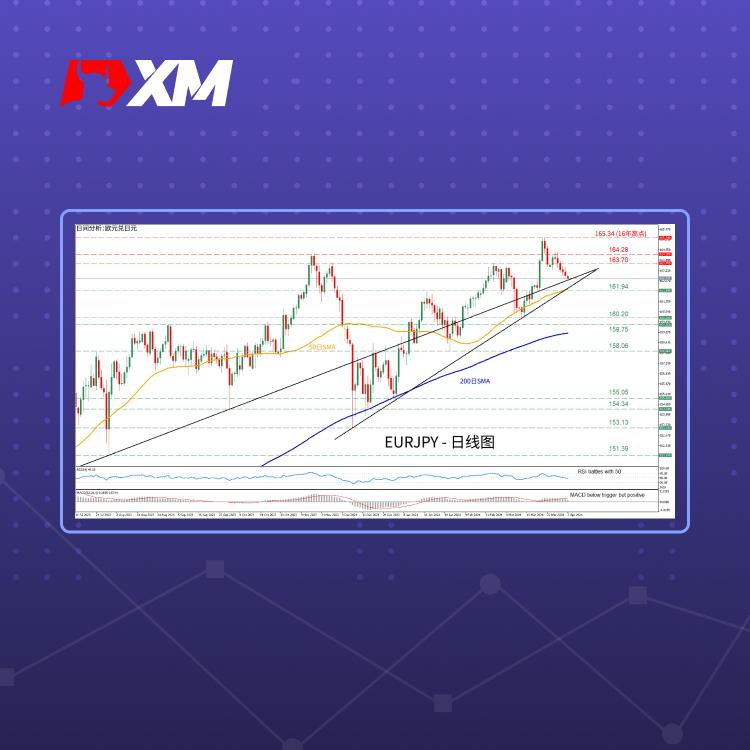 技术分析，– EURJPY回落至关键趋势线(图1)